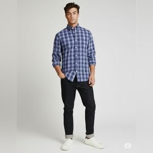 Croft & Barrow green and blue plaid front button collar shirt - weekend ca…